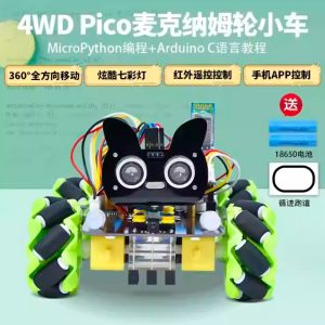 樹莓派pico智慧車套件 麥克納姆輪循跡避障microPython程式設計機器人